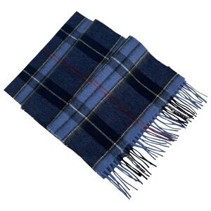 NORDSTROM 100% Cashmere Scarf NEW Blue Angelite Exploded Plaid Soft Fringe Trim